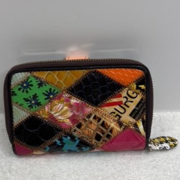 Piel Women's Multicolored Leather Quilted Patchwork Compact Wallet - Picture 2 of 8